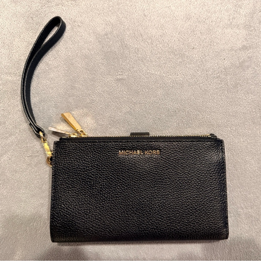 Michael Kors Adele Double-Zip Pebble Leather Phone Wristlet
